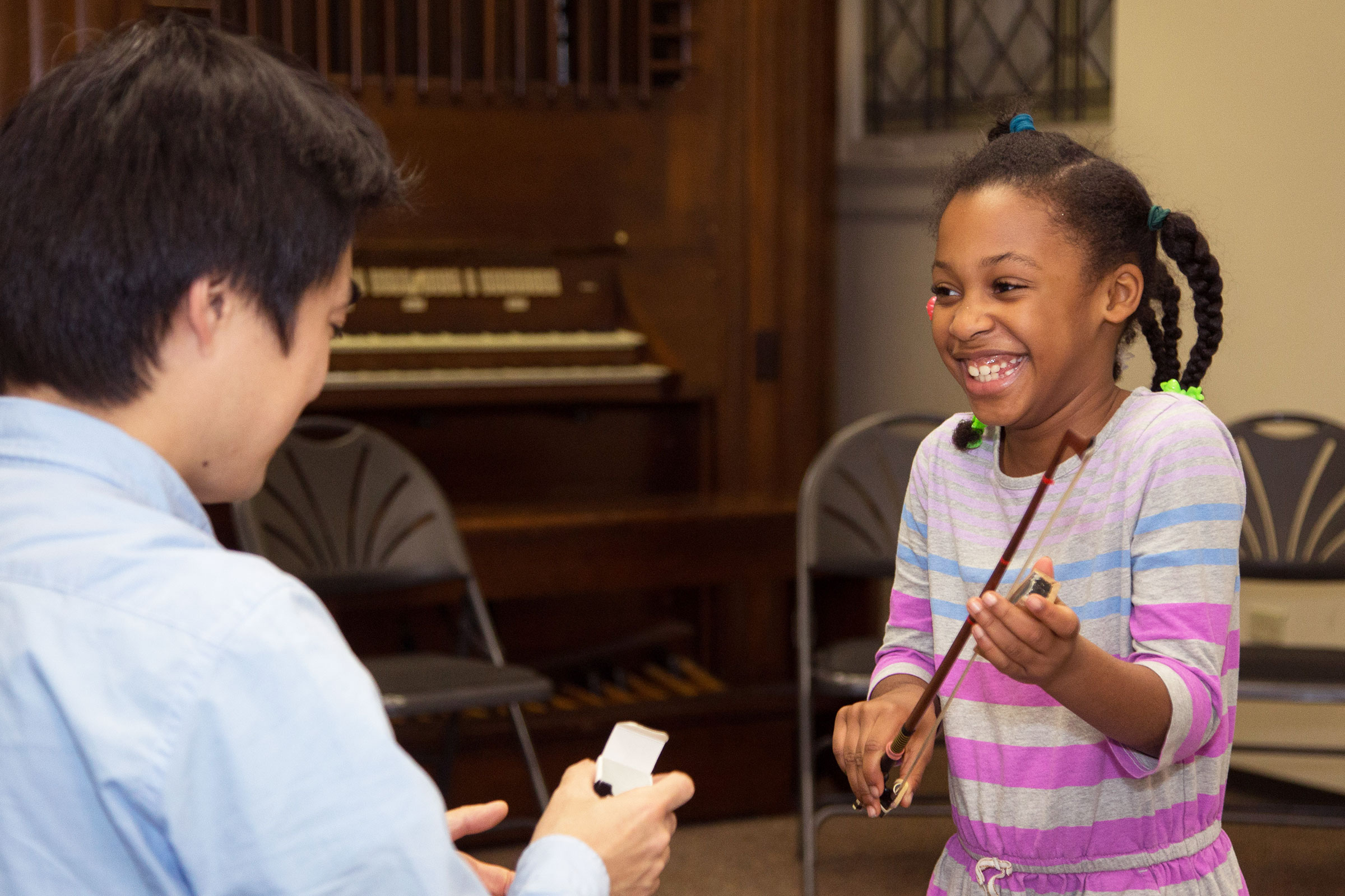 MIC violin student and with teacher, Aki Tanaka