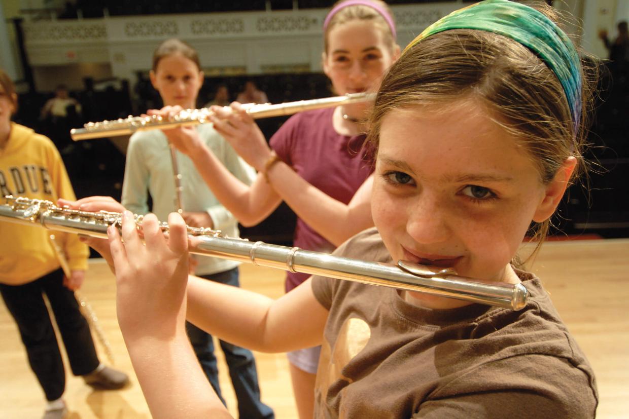 Music Institute of Chicago youth flute on stage at Nichols Concert Hall