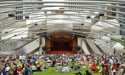 The Frank Gehry designed Jay Pritzker Pavilion and Great-Lawn
