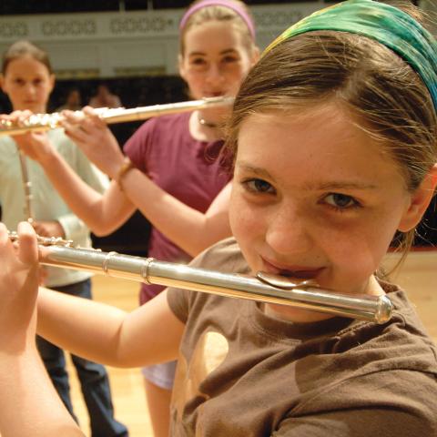 Music Institute of Chicago youth flute on stage at Nichols Concert Hall